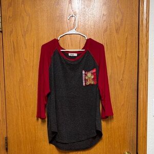 Moa Moa Red and Gray Long Sleeve Top
